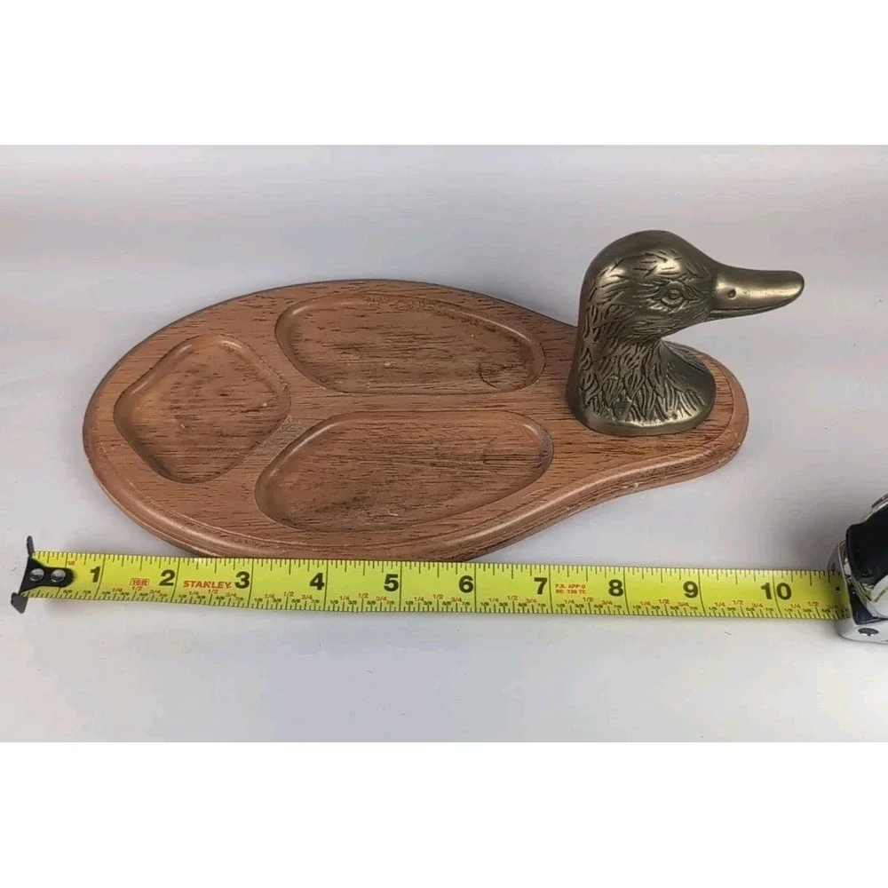 Brass Duck Wood Valet Tray Dresser Desk Catchall Jewelry Organizer 10